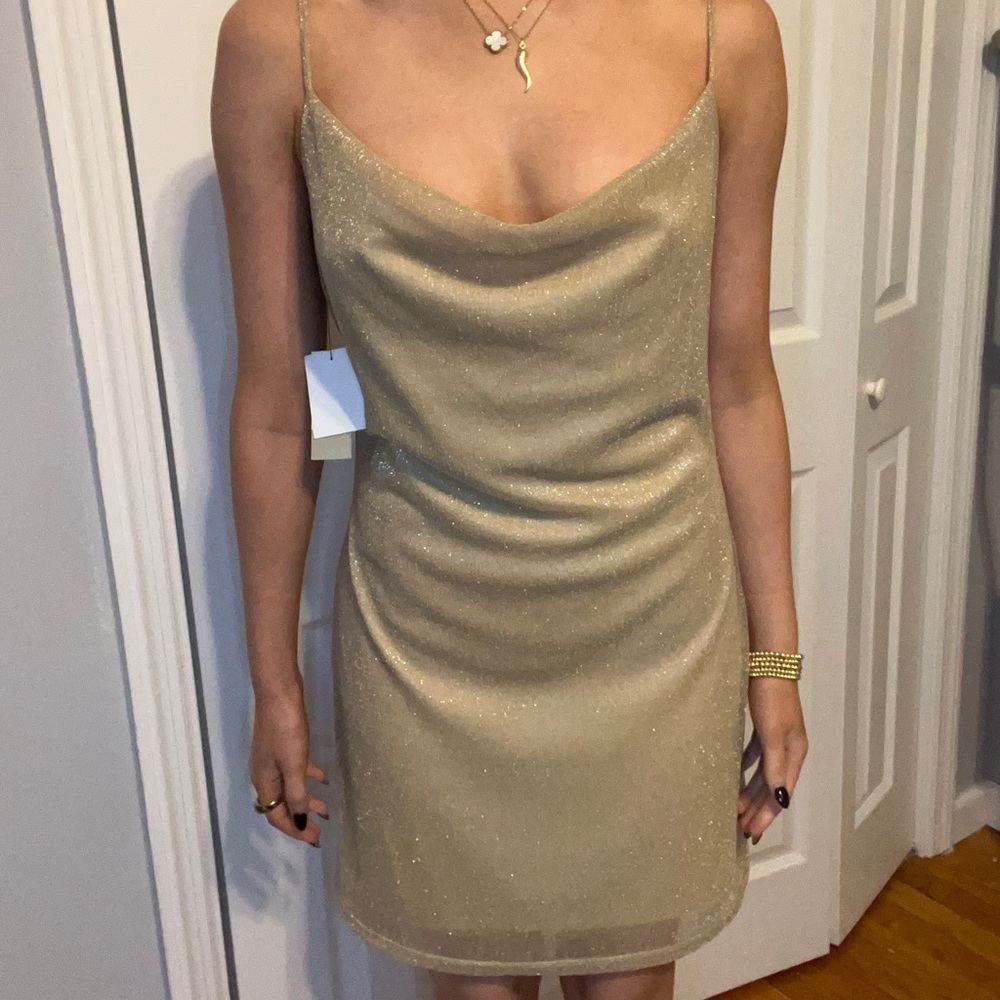 🤍B.P. Shimmering Gold Cowl Neck Dress🤍